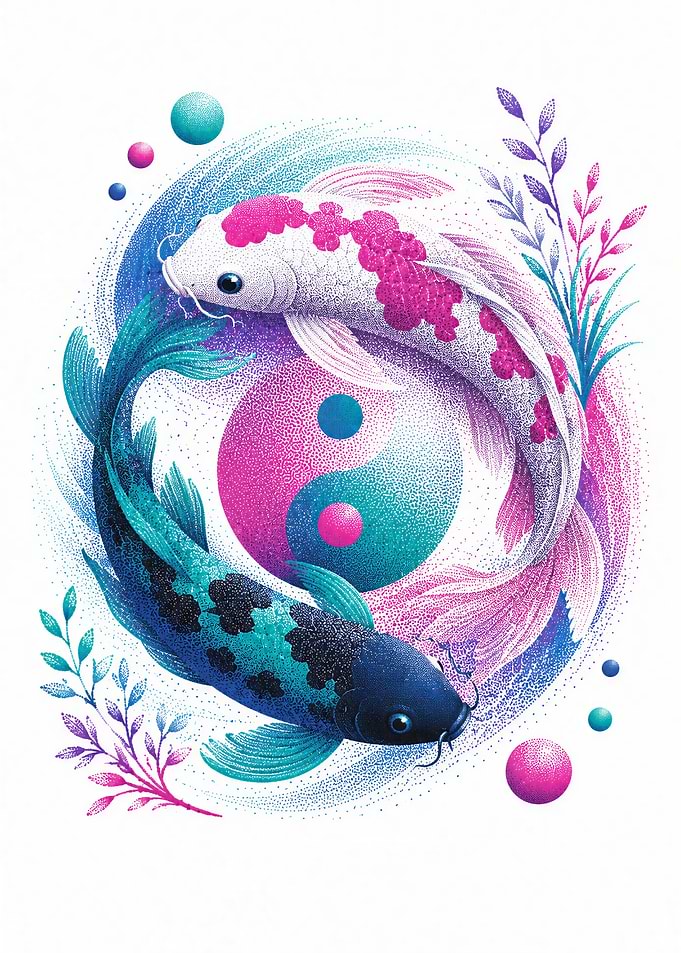 Koi Fish Yin Yang Stippling Art