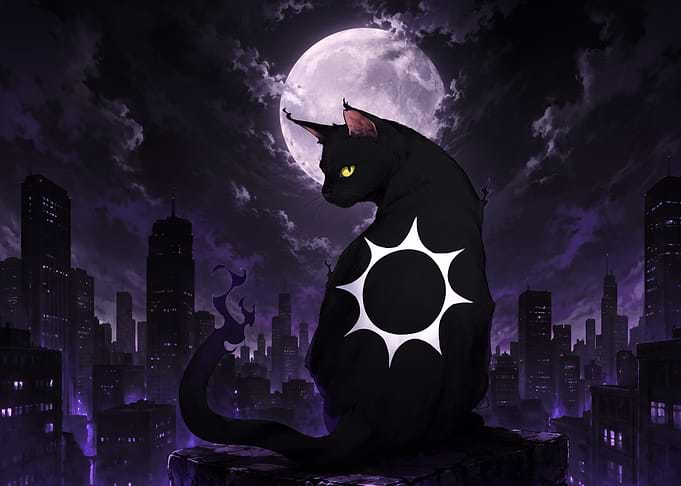 Black Cat with Sun Symbol