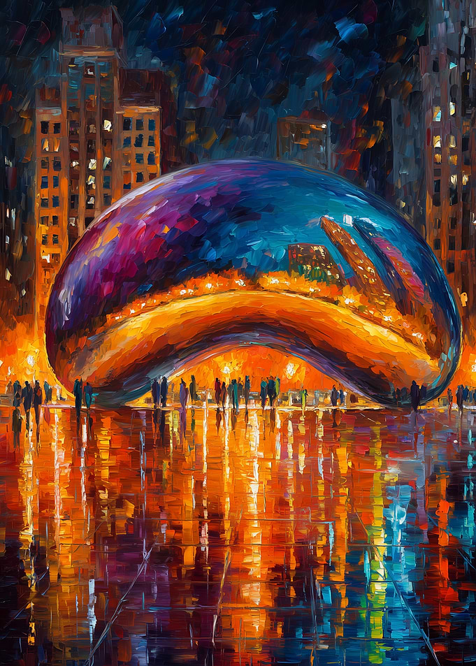 Chicago Cloud Gate Reflections at Night