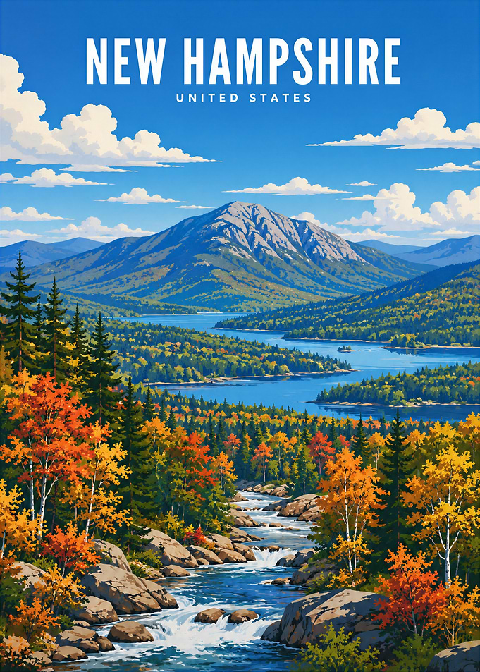 New Hampshire Autumn Landscape Travel Poster
