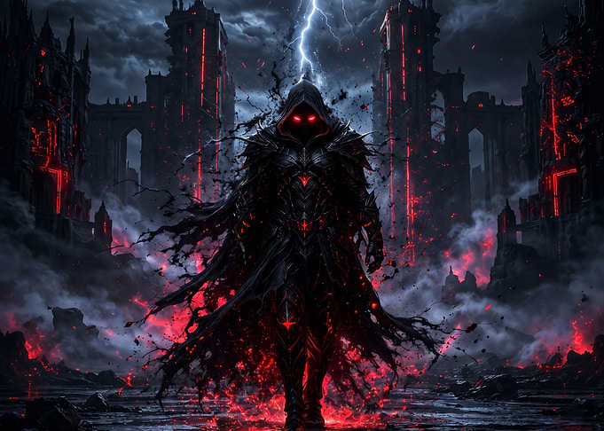 Dark Fantasy Warrior in Ruined Castle