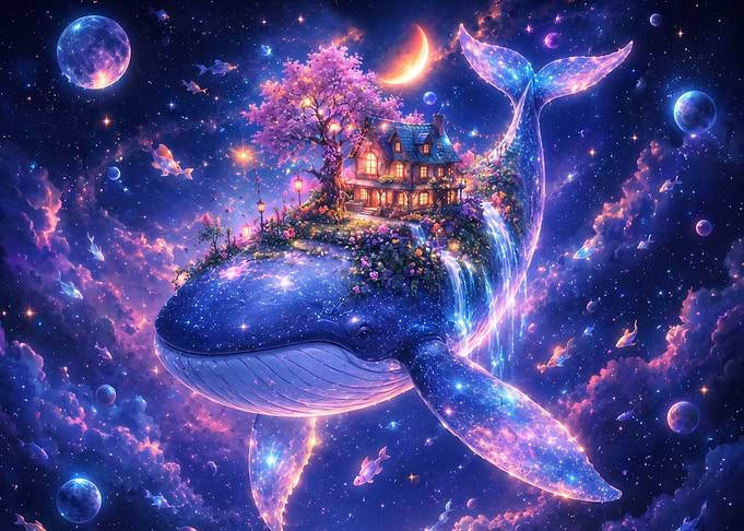 Cosmic Whale with Floating Island Home