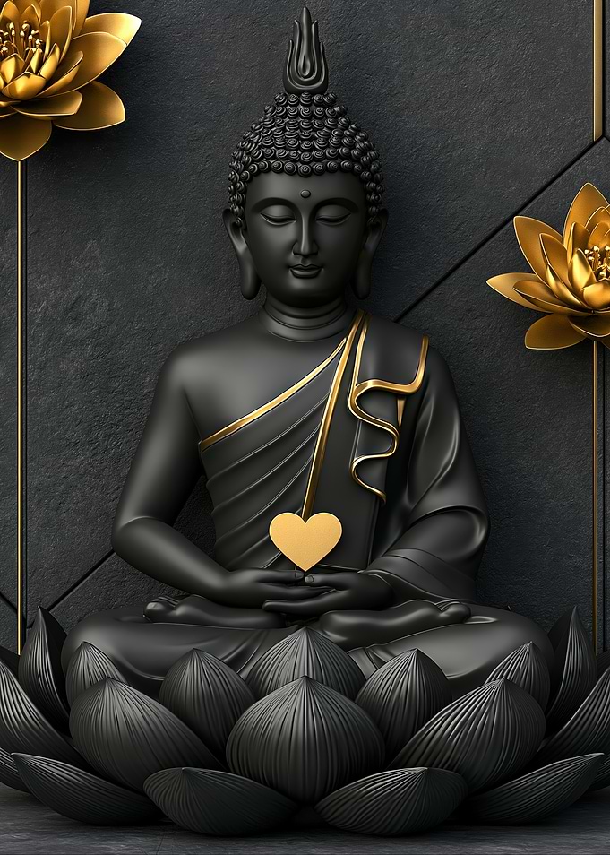 Black and Gold Buddha Lotus Statue