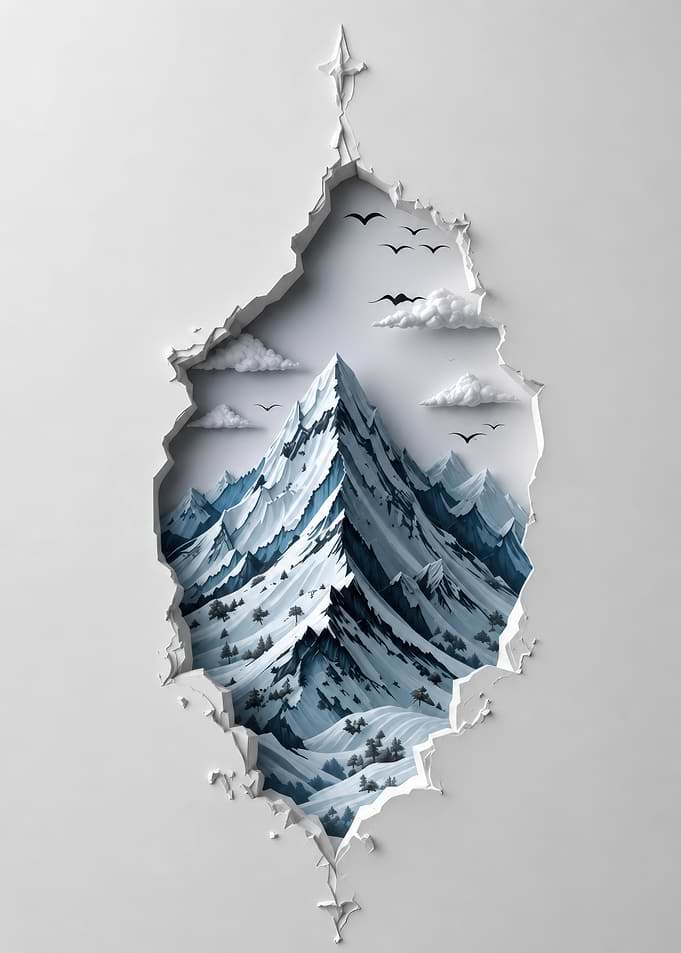 Paper Cutout Mountain Landscape