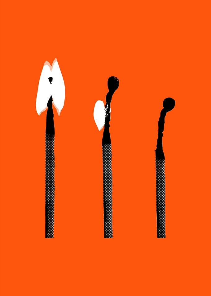 Minimalist Burning Matchstick Illustration