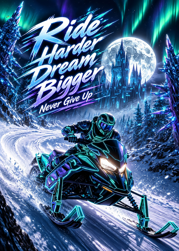 Neon Snowmobile Rider Winter Fantasy