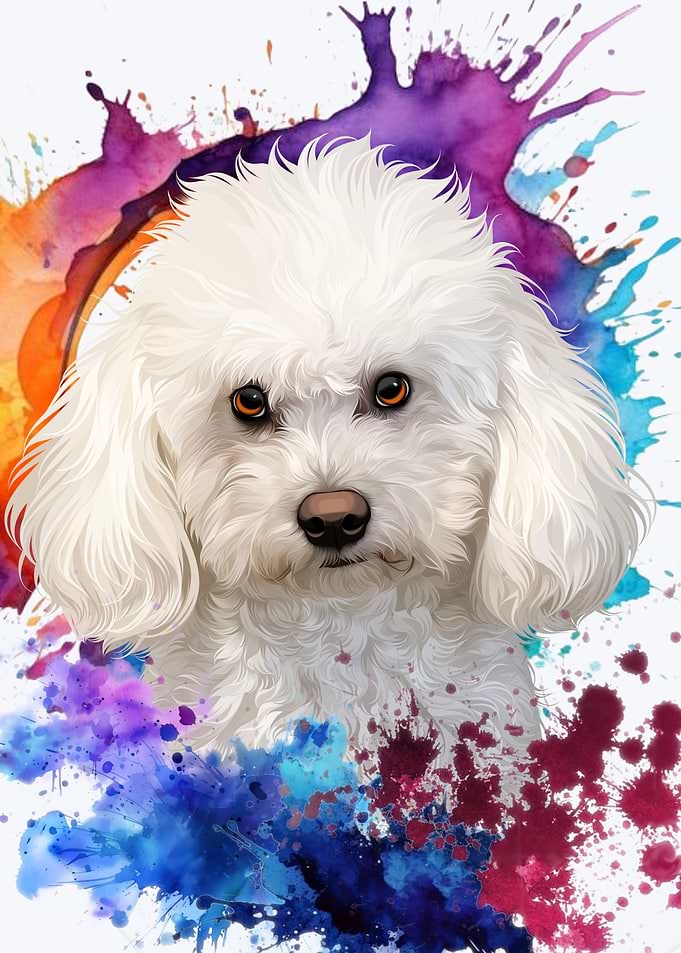 Watercolor Portrait of a White Dog