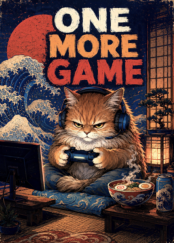 One More Game Gaming Cat Poster