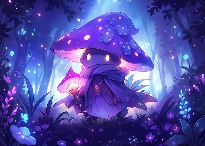 Cute Mushroom Wizard in Enchanted Forest
