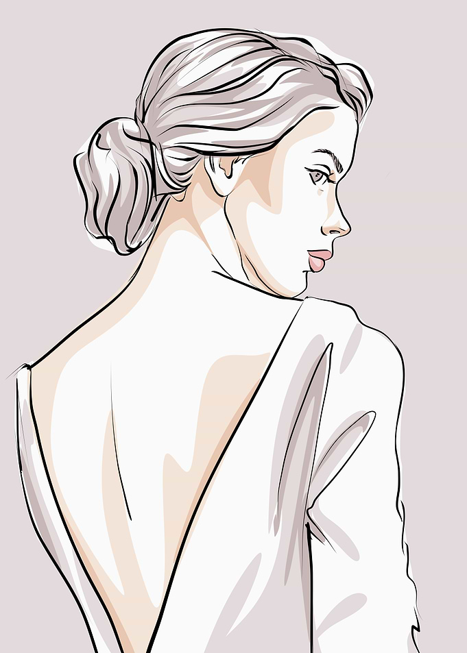 Elegant Woman in Backless Dress Sketch