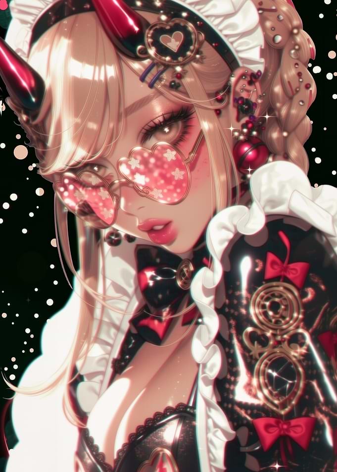 Stylish Anime Demon Maid Portrait