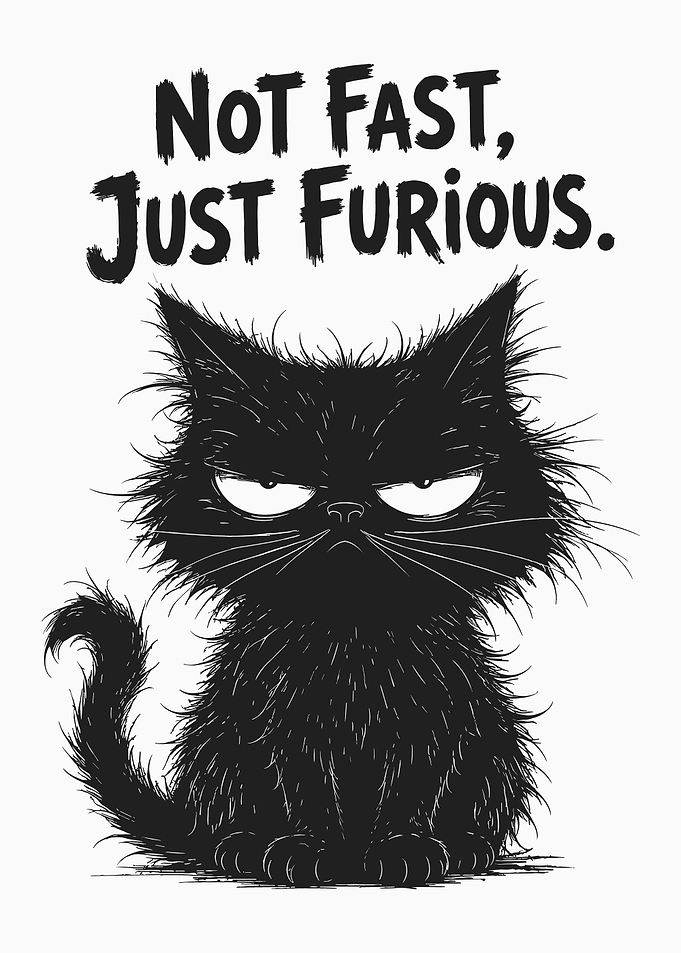Not Fast Just Furious Funny Grumpy Black Cat