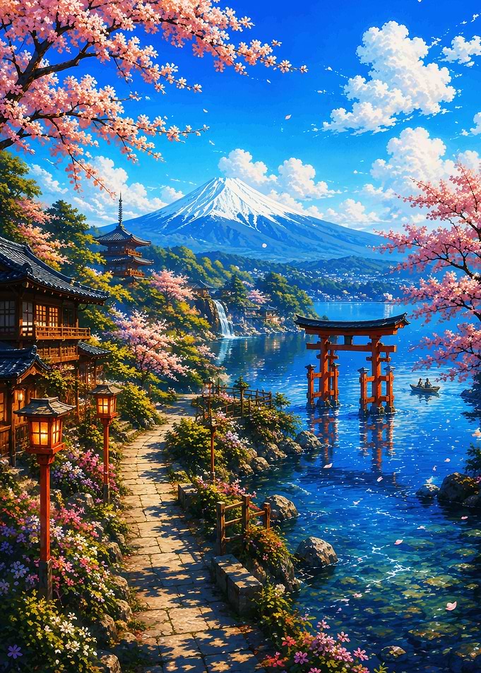 Mount Fuji and Torii Gate Landscape