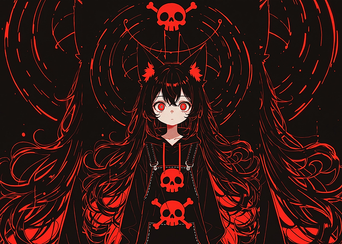 Gothic Anime Girl with Skull Motifs