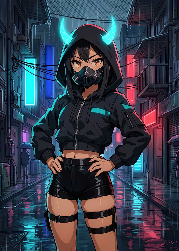 Cyberpunk Anime Girl in Neon Alley