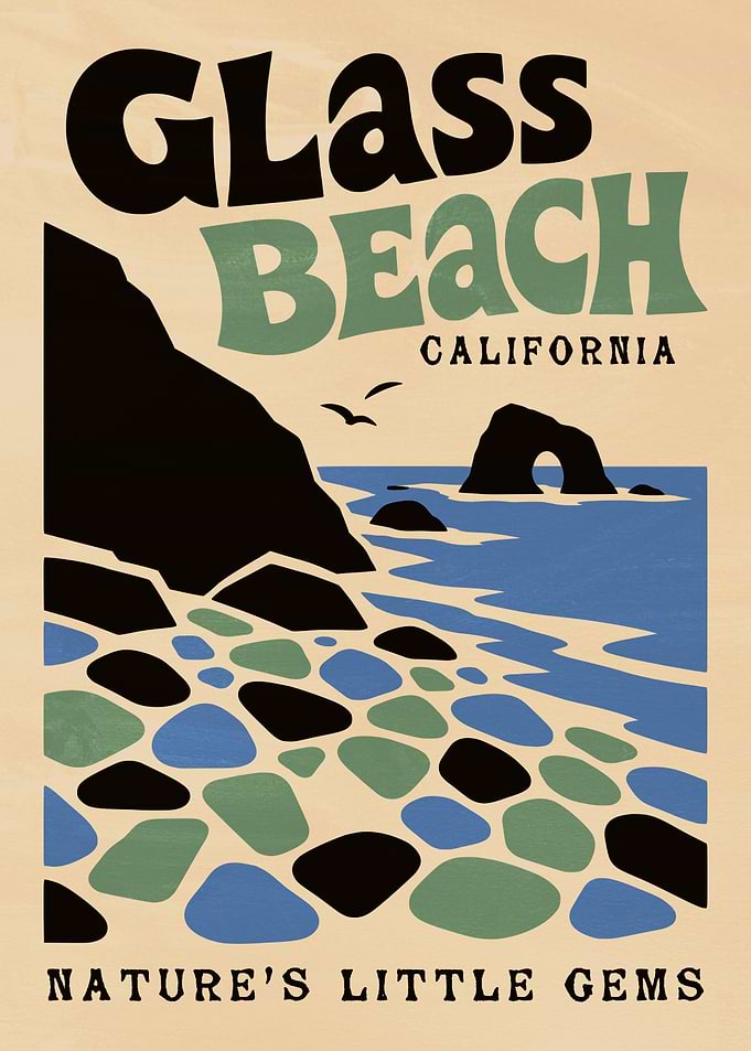 Glass Beach California Vintage Travel Poster