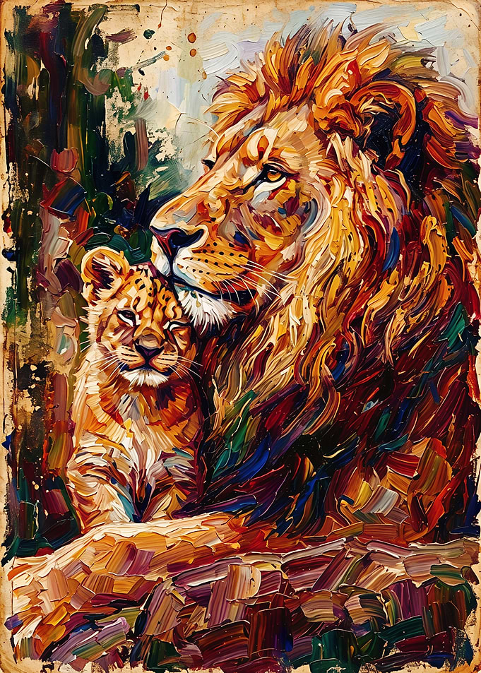 Lion and Cub Oil Painting