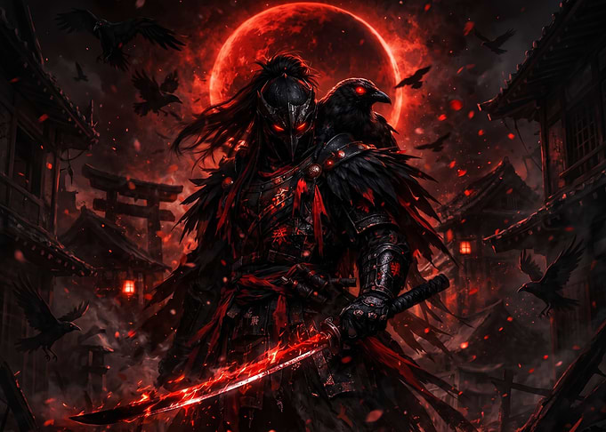 Dark Samurai with Glowing Red Blade