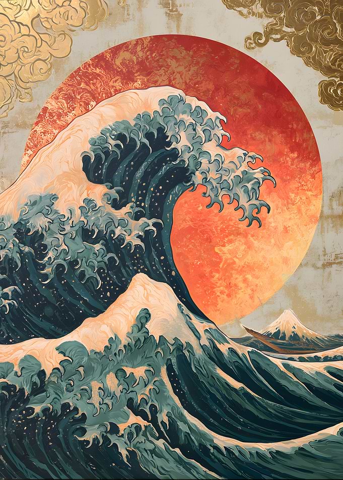 Great Wave with Red Sun