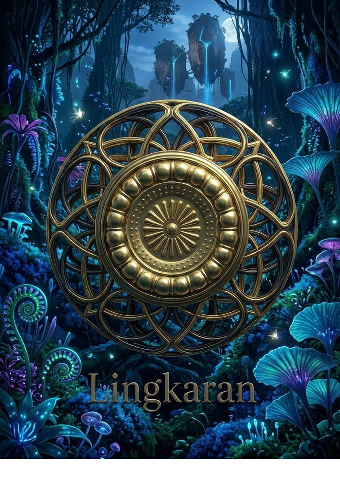 Golden Mandala in Bioluminescent Forest
