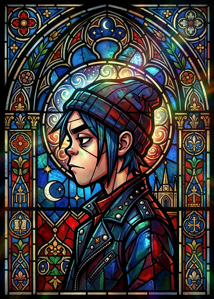 2D Gorillaz Stained Glass Portrait