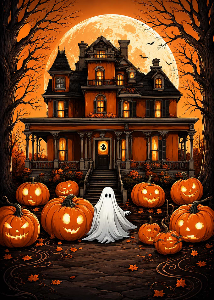 Spooky Halloween House with Ghost