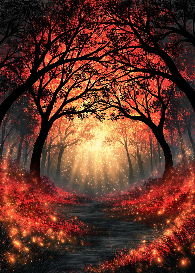 Enchanted Glowing Autumn Forest Path
