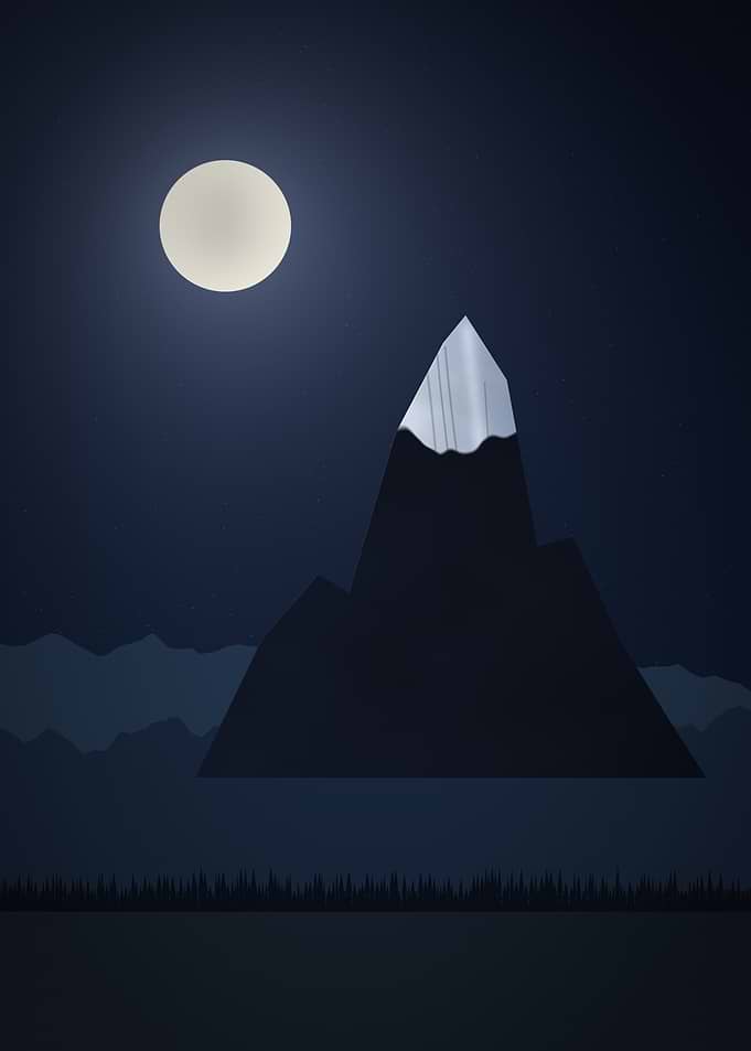 Moonlit Peak - Minimalist Snow-Capped Mountain Under a Full Moon