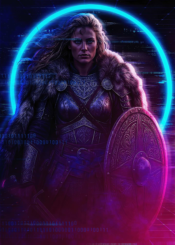 Cyberpunk Viking Warrior Digital Portrait