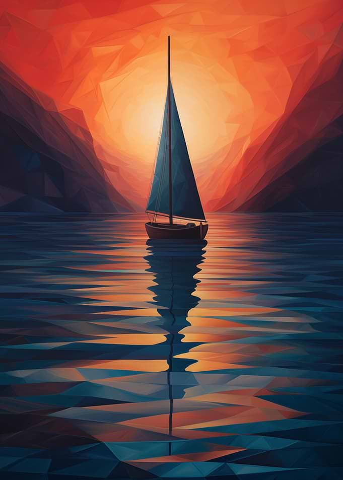 Low Poly Sailboat at Sunset