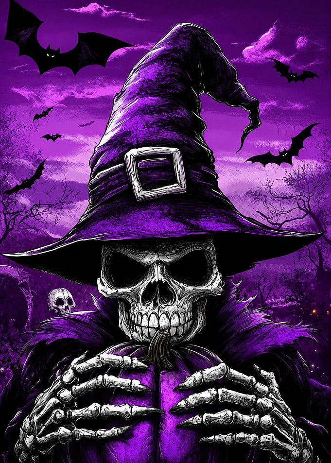 Spooky Skeleton Witch with Purple Glow