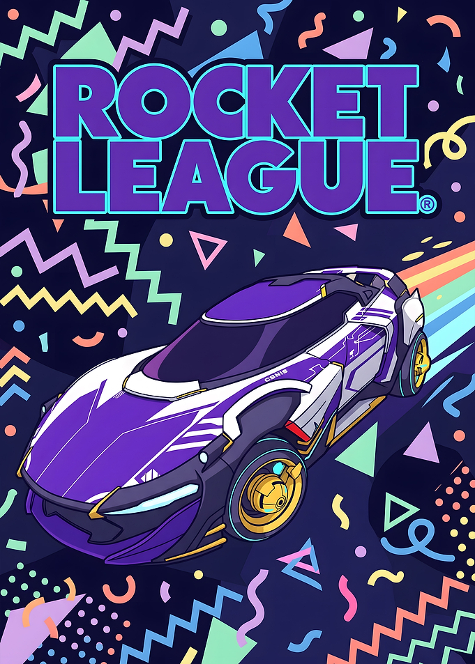 Rocket League Retro 90s Style Poster
