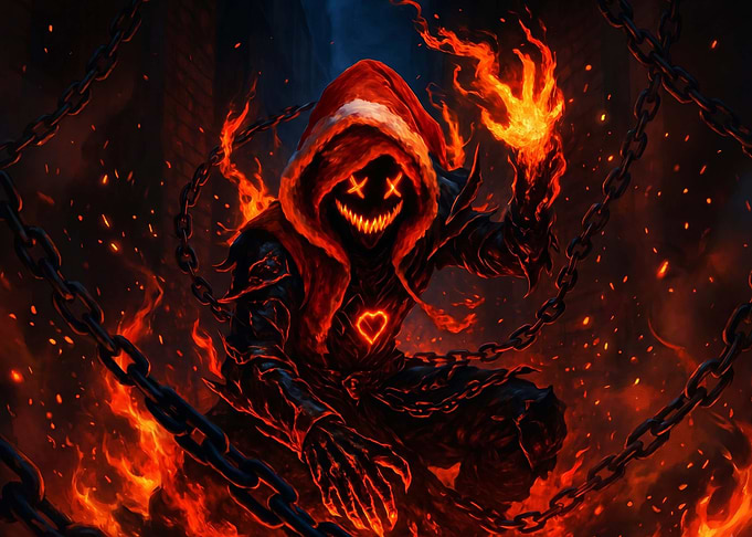 Fiery Hooded Demon with Chains