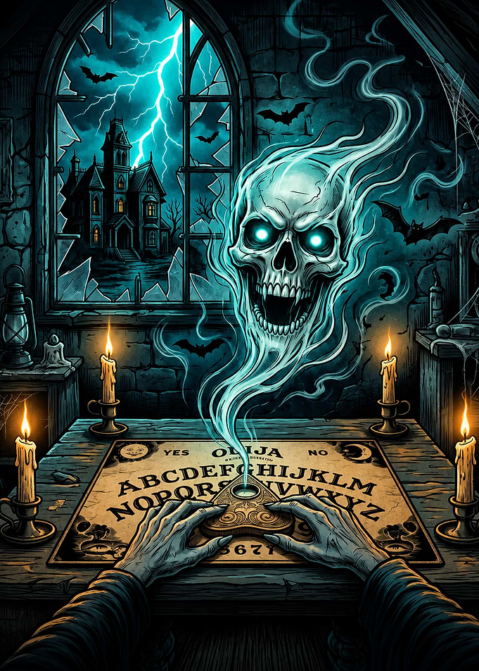 Spooky Ouija Board Séance Scene