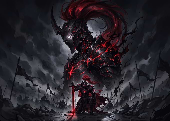 Dark Knight with Glowing Red Aura