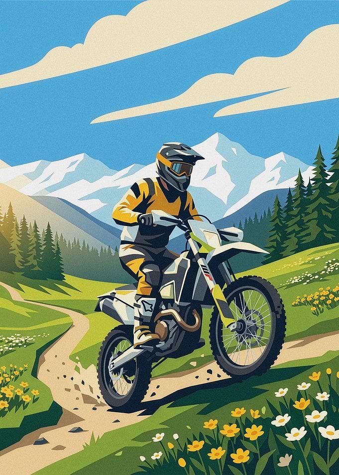 Motocross Rider in Mountain Landscape