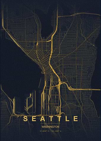 Minimalist Gold Seattle City Map