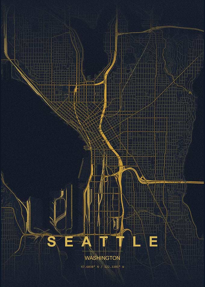 Minimalist Gold Seattle City Map