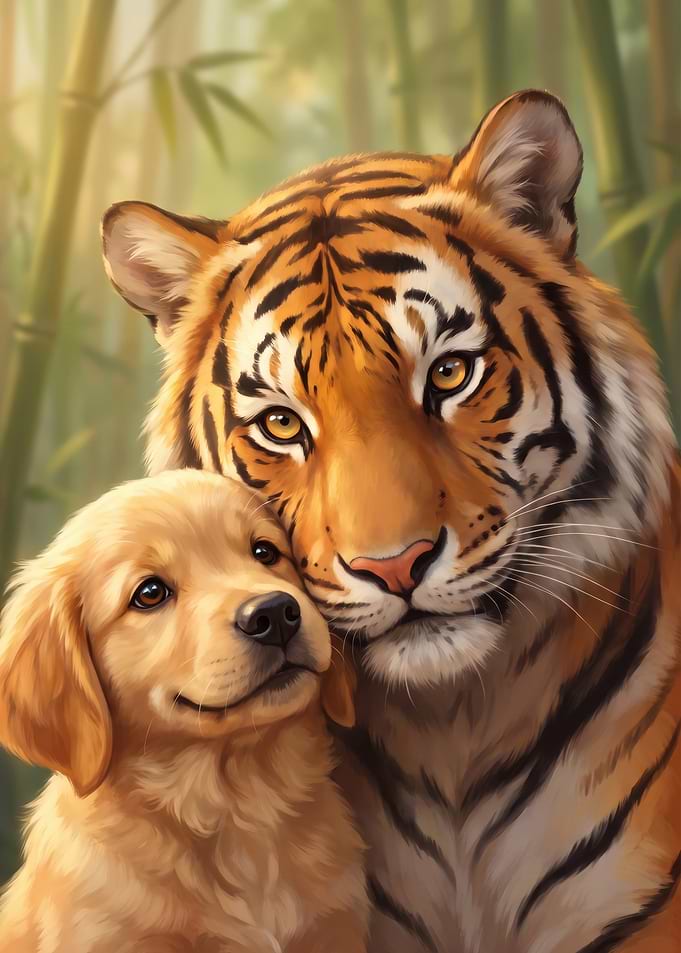 Tiger and Golden Retriever Puppy