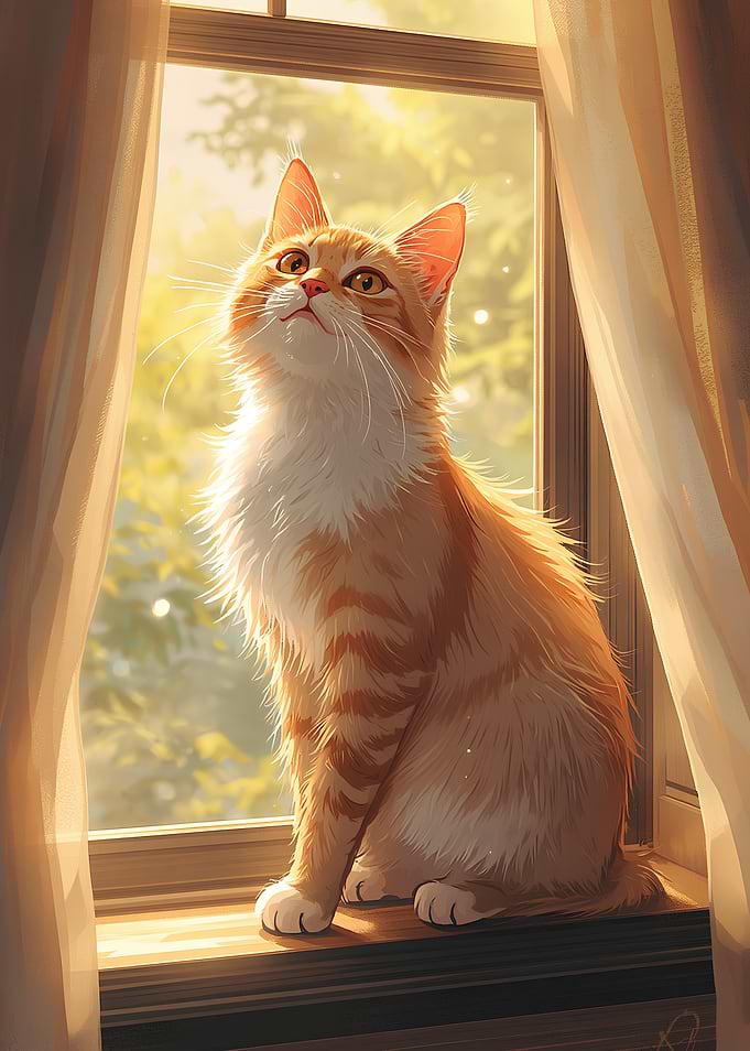 Ginger Cat Sitting on Window Sill
