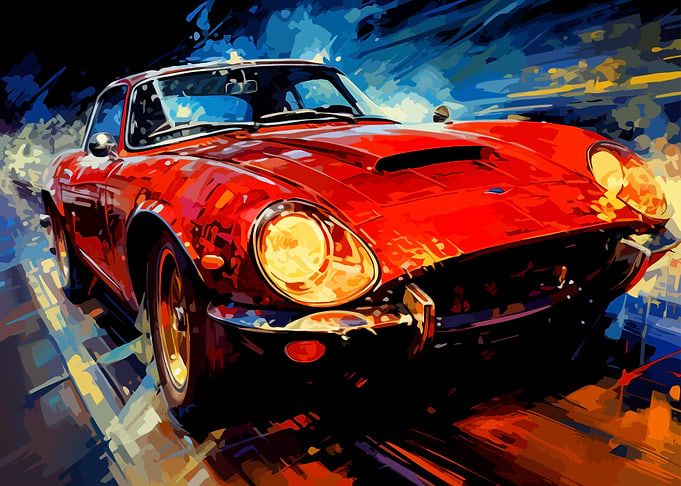 Abstract Red Jaguar E-Type Painting