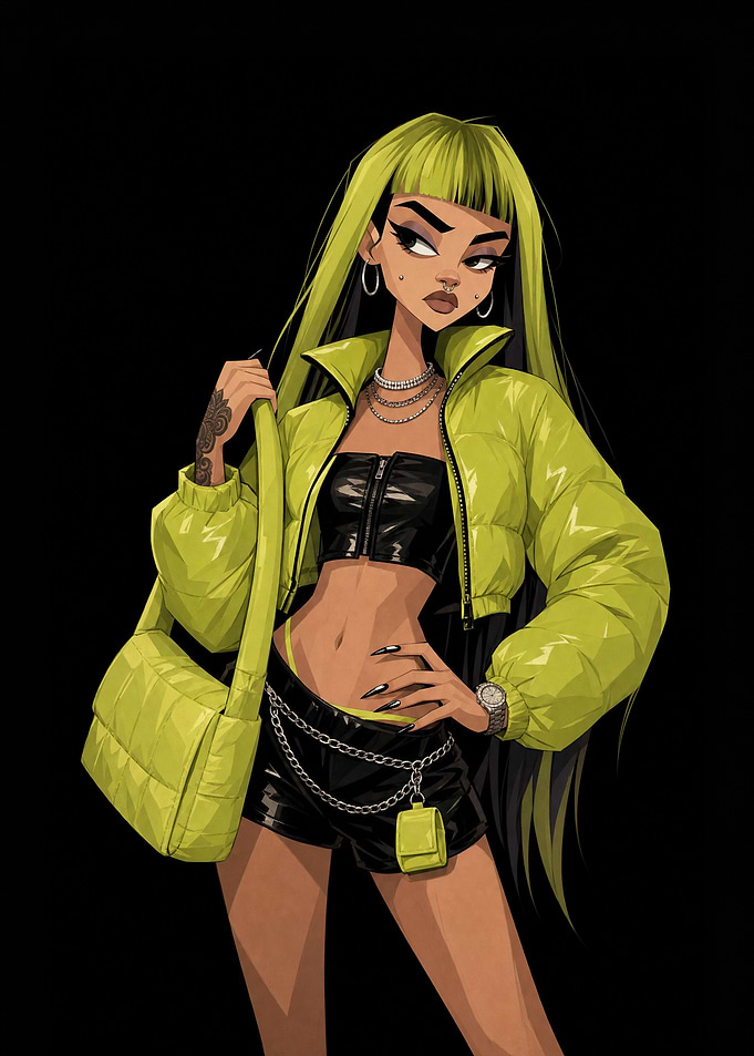 Stylish Girl in Neon Green Jacket