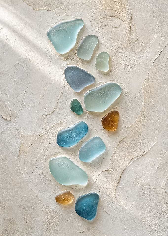 Sea Glass Collection on Textured Sand