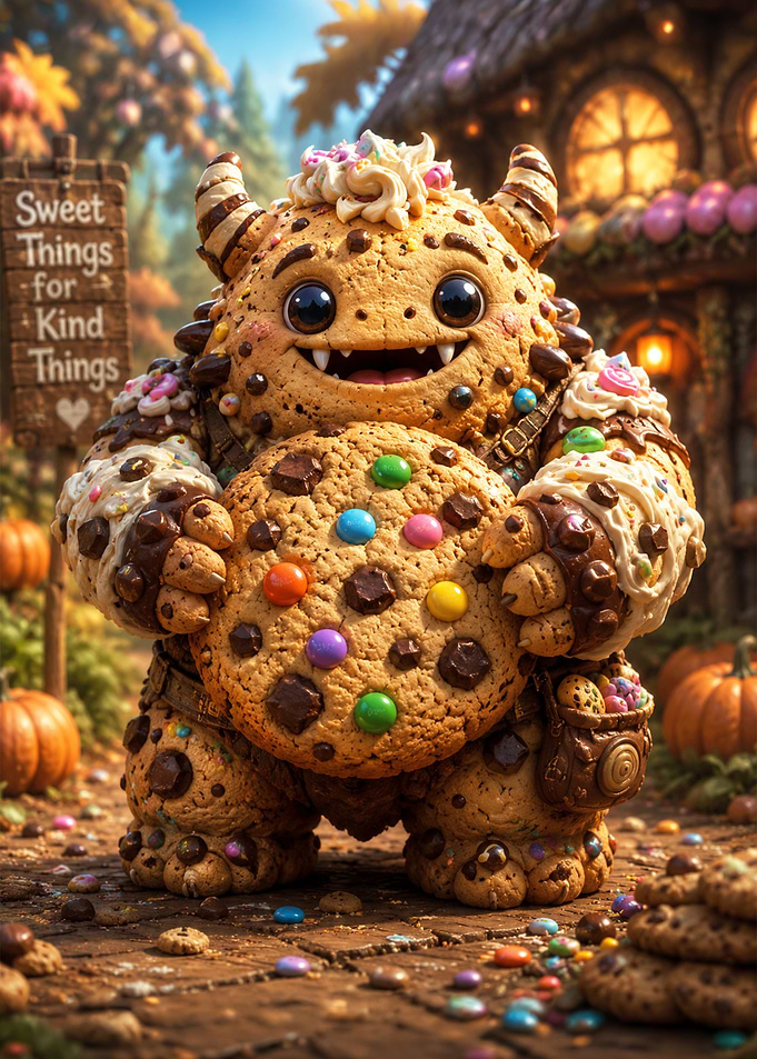 Cute Cookie Monster Holding Giant Cookie