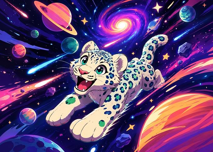 Cute Snow Leopard Cub in Space