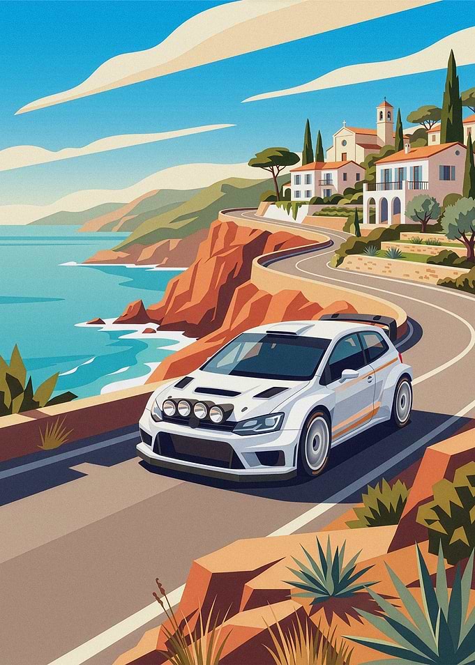 Rally Car Driving Coastal Road