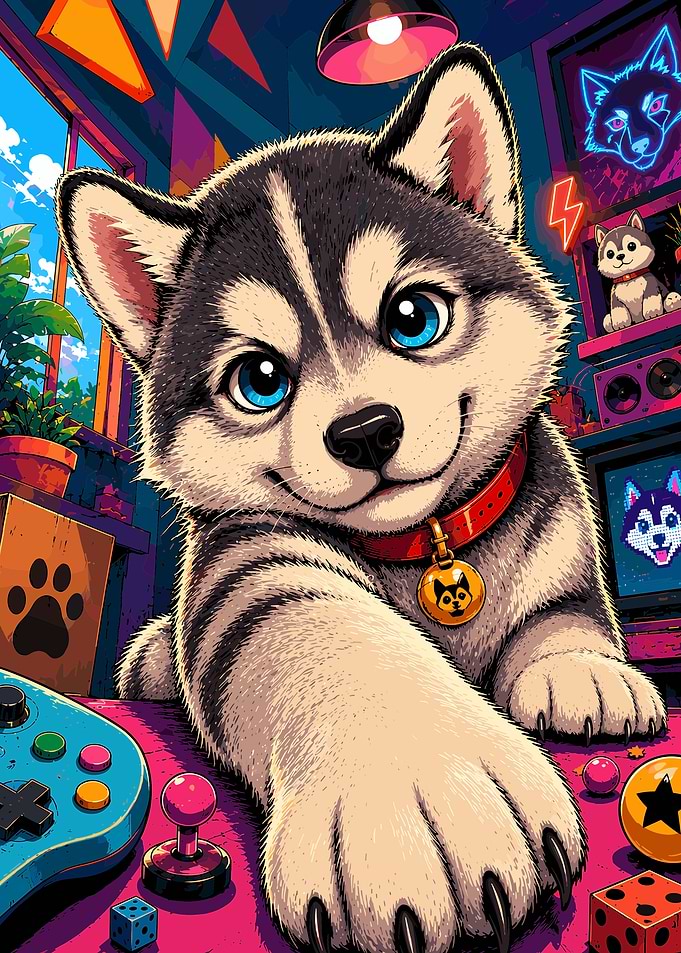 Cute Husky Puppy Gamer Room