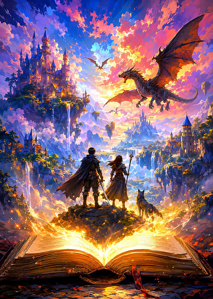 Fantasy World Emerging From Magic Book