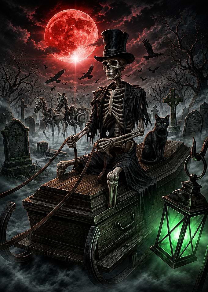 Skeleton Driver on Coffin Sleigh