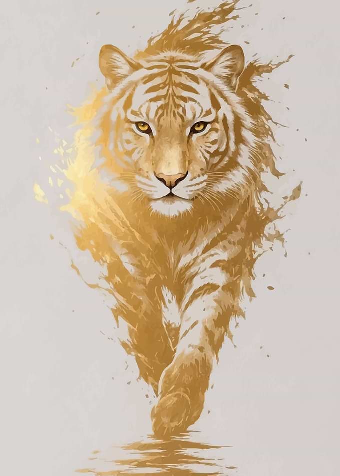 Golden Tiger Ink Splash Art